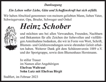 Traueranzeige von Heinz Schober  von Magdeburger Volksstimme