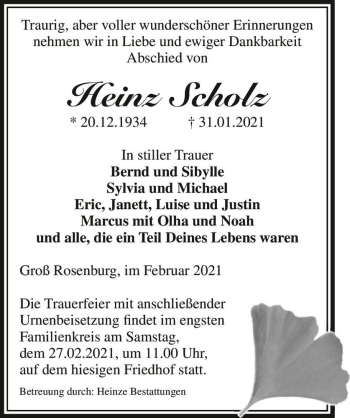Traueranzeige von Heinz Scholz  von Magdeburger Volksstimme