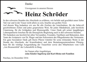 Traueranzeige von Heinz Schröder  von Magdeburger Volksstimme