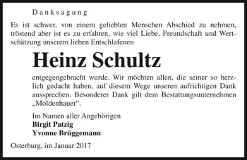 Traueranzeige von Heinz Schultz  von Magdeburger Volksstimme