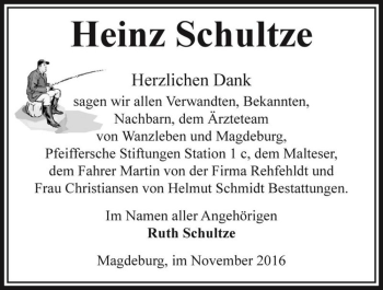 Traueranzeige von Heinz Schultze  von Magdeburger Volksstimme