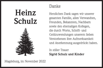 Traueranzeige von Heinz Schulz  von Magdeburger Volksstimme