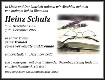 Traueranzeige von Heinz Schulz  von Magdeburger Volksstimme
