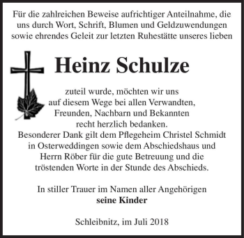 Traueranzeige von Heinz Schulze  von Magdeburger Volksstimme