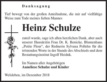Traueranzeige von Heinz Schulze  von Magdeburger Volksstimme