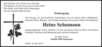 Traueranzeige von Heinz Schumann  von Magdeburger Volksstimme