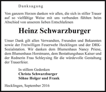 Traueranzeige von Heinz Schwarzburger  von Magdeburger Volksstimme