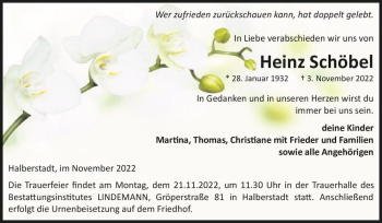 Traueranzeige von Heinz Schöbel  von Magdeburger Volksstimme