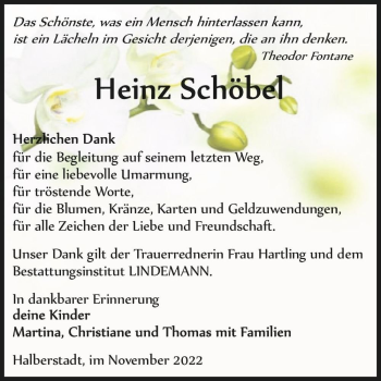 Traueranzeige von Heinz Schöbel  von Magdeburger Volksstimme