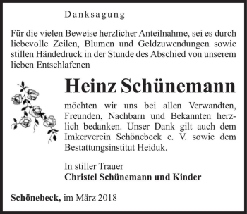 Traueranzeige von Heinz Schünemann  von Magdeburger Volksstimme