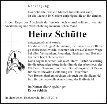 Traueranzeige von Heinz Schütte  von Magdeburger Volksstimme