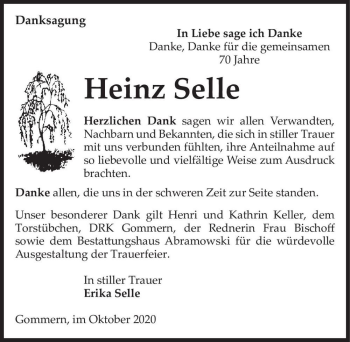 Traueranzeige von Heinz Selle  von Magdeburger Volksstimme