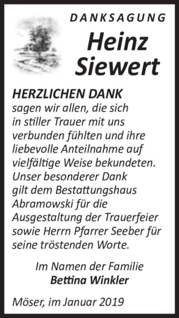 Traueranzeige von Heinz Siewert  von Magdeburger Volksstimme