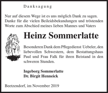 Traueranzeige von Heinz Sommerlatte  von Magdeburger Volksstimme