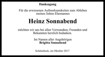 Traueranzeige von Heinz Sonnabend  von Magdeburger Volksstimme