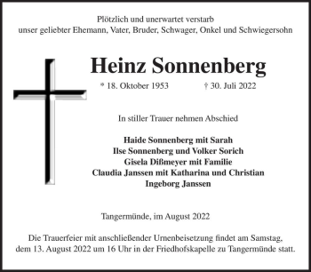 Traueranzeige von Heinz Sonnenberg  von Magdeburger Volksstimme