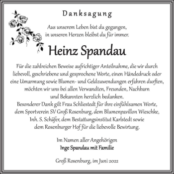 Traueranzeige von Heinz Spandau  von Magdeburger Volksstimme