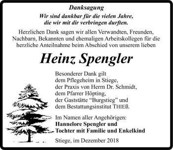 Traueranzeige von Heinz Spengler  von Magdeburger Volksstimme