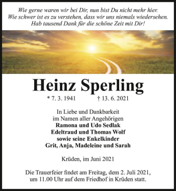 Traueranzeige von Heinz Sperling  von Magdeburger Volksstimme
