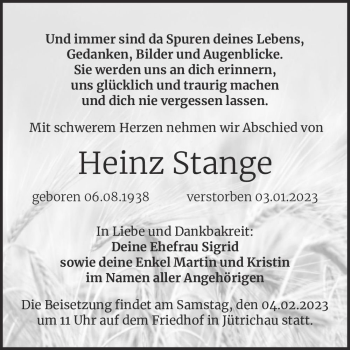 Traueranzeige von Heinz Stange  von Magdeburger Volksstimme