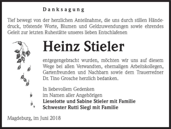 Traueranzeige von Heinz Stieler  von Magdeburger Volksstimme