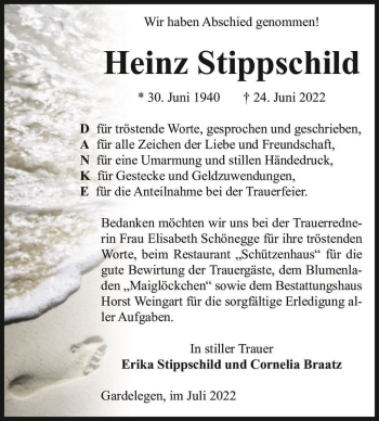 Traueranzeige von Heinz Stippschild  von Magdeburger Volksstimme