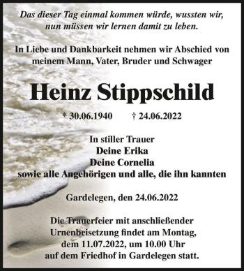 Traueranzeige von Heinz Stippschild  von Magdeburger Volksstimme