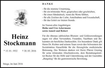 Traueranzeige von Heinz Stockmann  von Magdeburger Volksstimme