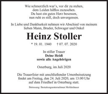 Traueranzeige von Heinz Stoller  von Magdeburger Volksstimme