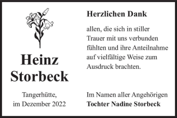 Traueranzeige von Heinz Storbeck  von Magdeburger Volksstimme