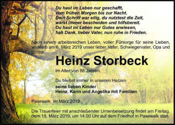 Traueranzeige von Heinz Storbeck  von Magdeburger Volksstimme
