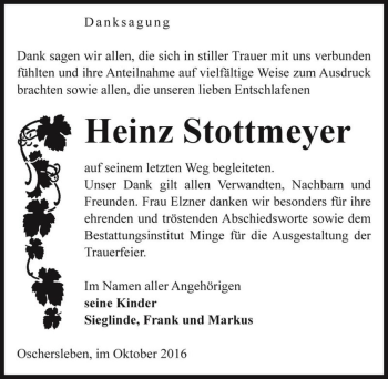 Traueranzeige von Heinz Stottmeyer  von Magdeburger Volksstimme