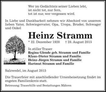 Traueranzeige von Heinz Stramm  von Magdeburger Volksstimme