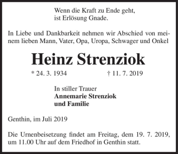 Traueranzeige von Heinz Strenziok  von Magdeburger Volksstimme