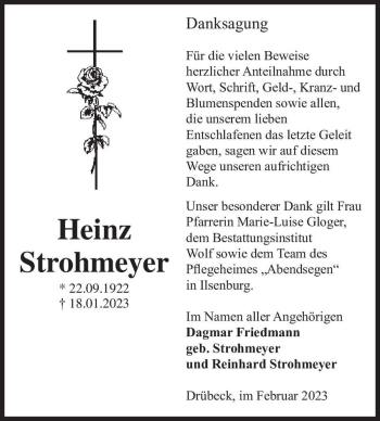 Traueranzeige von Heinz Strohmeyer  von Magdeburger Volksstimme