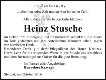 Traueranzeige von Heinz Stusche  von Magdeburger Volksstimme