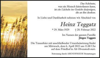 Traueranzeige von Heinz Teggatz  von Magdeburger Volksstimme