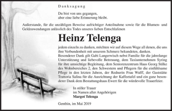 Traueranzeige von Heinz Telenga  von Magdeburger Volksstimme