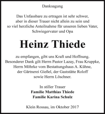 Traueranzeige von Heinz Thiede  von Magdeburger Volksstimme