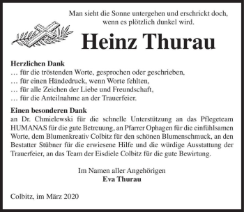 Traueranzeige von Heinz Thurau  von Magdeburger Volksstimme