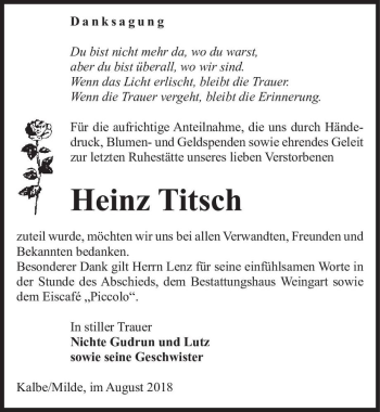 Traueranzeige von Heinz Titsch  von Magdeburger Volksstimme