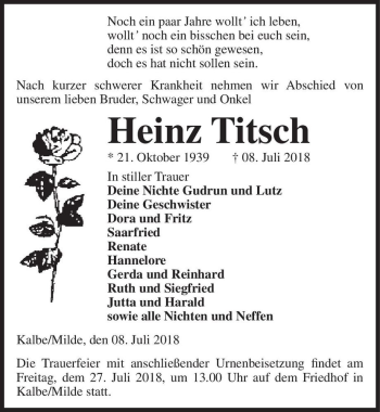Traueranzeige von Heinz Titsch  von Magdeburger Volksstimme