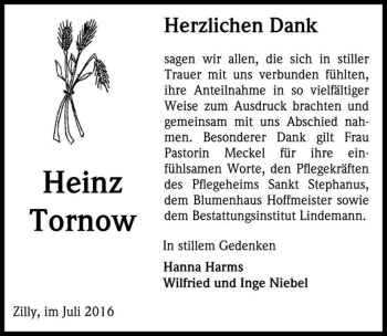 Traueranzeige von Heinz Tornow  von Magdeburger Volksstimme
