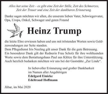 Traueranzeige von Heinz Trump  von Magdeburger Volksstimme