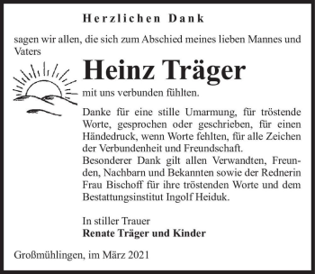 Traueranzeige von Heinz Träger  von Magdeburger Volksstimme