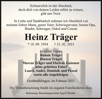 Traueranzeige von Heinz Träger  von Magdeburger Volksstimme