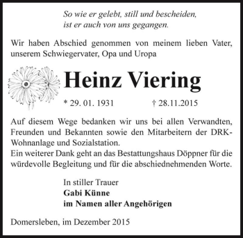 Traueranzeige von Heinz Viering  von Magdeburger Volksstimme