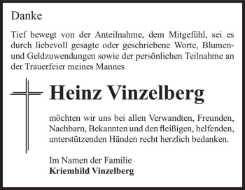 Traueranzeige von Heinz Vinzelberg  von Magdeburger Volksstimme