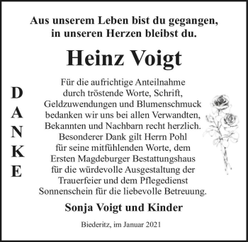 Traueranzeige von Heinz Voigt  von Magdeburger Volksstimme