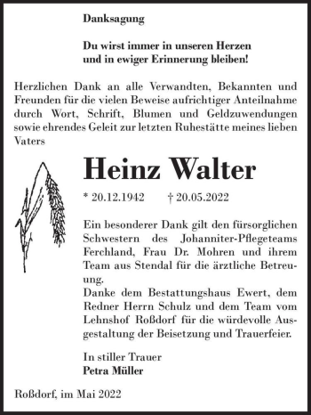 Traueranzeige von Heinz Walter  von Magdeburger Volksstimme